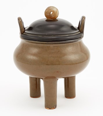 Lot 339 - A Chinese Tea Dust Glazed Porcelain Tripod Censer