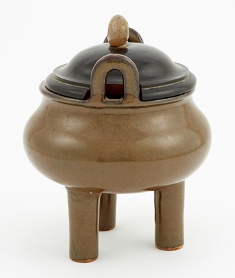 Lot 339 - A Chinese Tea Dust Glazed Porcelain Tripod Censer