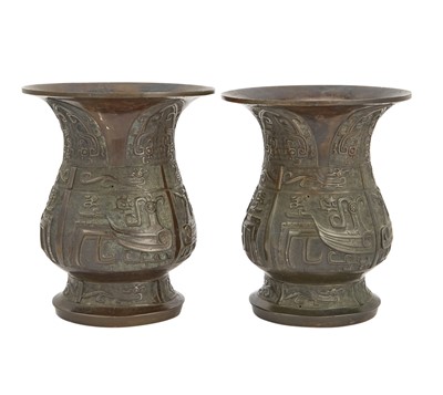 Lot 104 - A Pair of Chinese Bronze Archaistic Hu Vessels