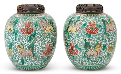 Lot 154 - A Pair of Chinese Famille Verte Porcelain Jars