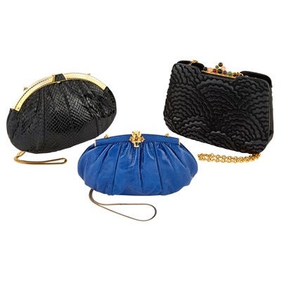 Lot 1159 - Three Judith Lieber Snakeskin and Leather Bags