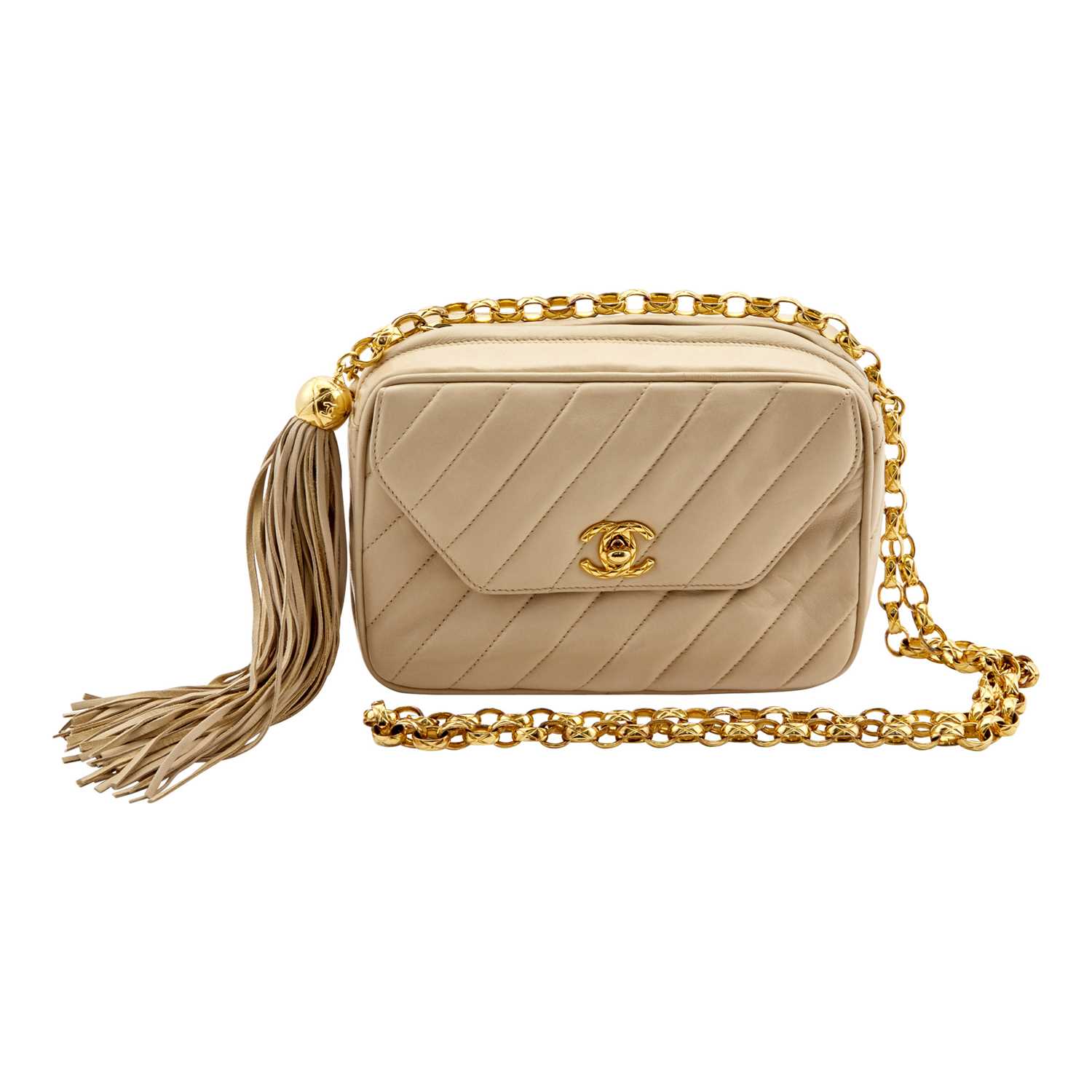 Lot 1171 - Chanel Beige Lambskin Leather Camera Bag