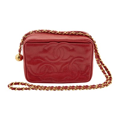 Lot 1174 - Chanel Red Caviar Leather Camera Bag