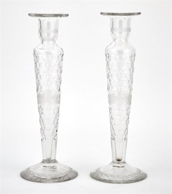 Lot 734 - Pair of American Cut and Etched Glass Candlesticks