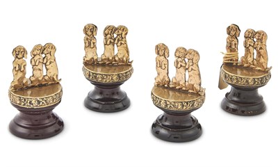 Lot 1208 - Set of Four Novelty Gilt-Metal and Acrylic Place Card Holders