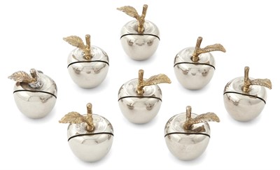 Lot 1314 - Set of Eight Novelty Silver Plate and Parcel-Gilt Metal Apple Form Place Card Holders