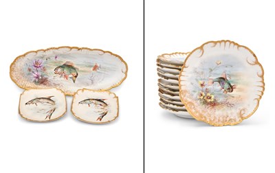 Lot 1303 - French Porcelain Fish Service Comprising a...