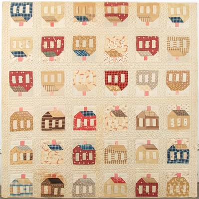 Lot 317 - Pieced Cotton Schoolhouse Quilt