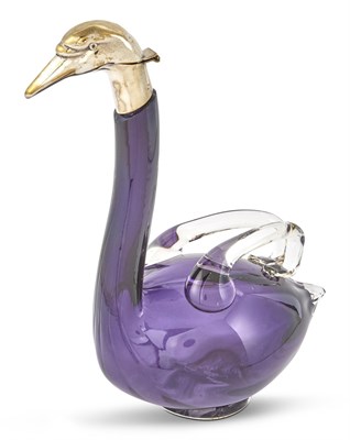 Lot 1284 - Austrian Novelty Brass and Purple Glass Bird Form Decanter
