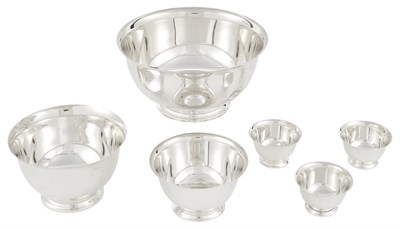 Lot 1015 - Graduated Assembled Set of Six Tiffany & Co. Sterling Silver Revere Form Bowls
