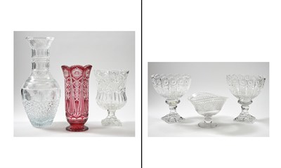 Lot 1236 - Group of Six Cut and Molded Glass Vases and...