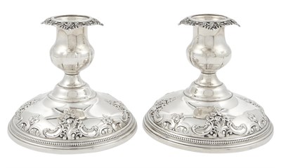 Lot 700 - Pair of Wallace Sterling Silver Low Candlesticks