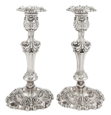 Lot 1128 - Pair of Regency Style Silver-Plated Candlesticks