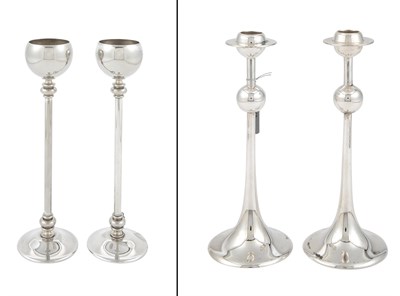 Lot 1243 - Two Pairs of Modernist Silver-Plated Candlesticks