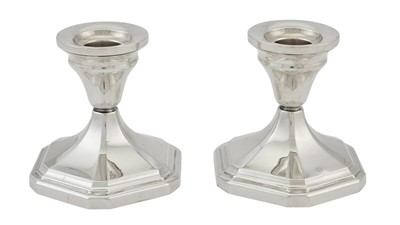 Lot 257 - Pair of Fisher Sterling Silver Low Candlesticks
