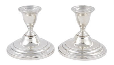 Lot 1301 - Pair of International Silver Co. Sterling Silver Lord Saybrook Pattern Low Candlesticks