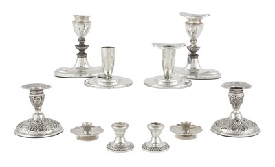 Lot 177 - Five Pairs of Sterling Silver and Silver Plated Dresser Candlesticks