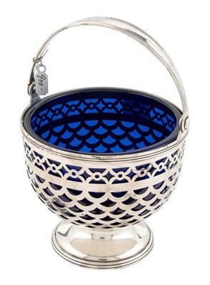 Lot 1268 - Tiffany & Co. Sterling Silver and Blue Glass Sugar Basket