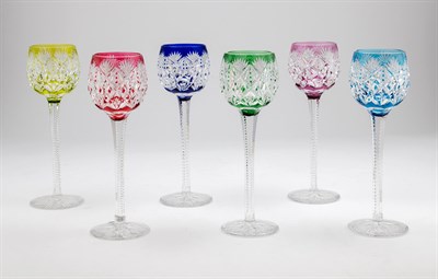 Lot 1148 - Set of Six St. Louis Cut to Colored Glass...