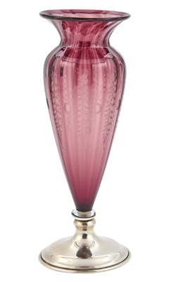 Lot 1196 - Hawkes Sterling Silver and Purple Glass Vase
