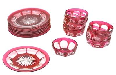 Lot 1164 - Set of Ruby Cut to Clear Glass Bowls and...
