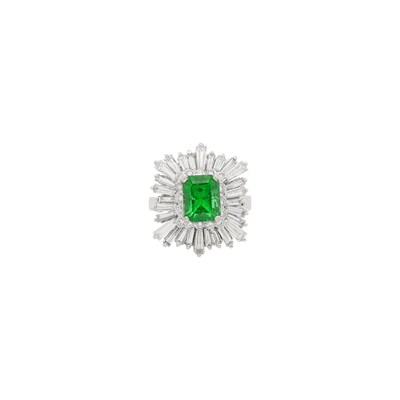 Lot 58 - White Gold, Emerald and Diamond Ballerina Ring
