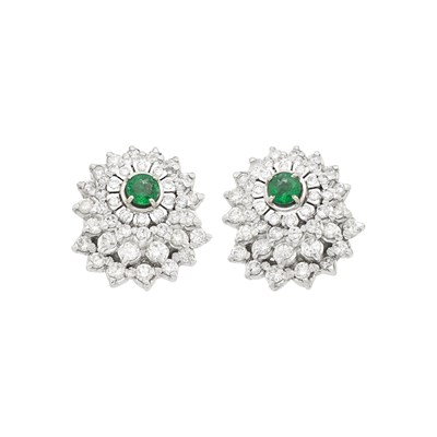 Lot 60 - Pair of White Gold and Emerald Stud Earrings with Diamond Jackets