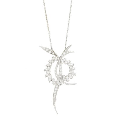Lot 1102 - White Gold and Diamond Pendant-Brooch with Chain Necklace