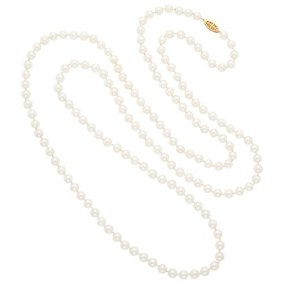Lot 1280 - Long Cultured Pearl Necklace with Gold Clasp