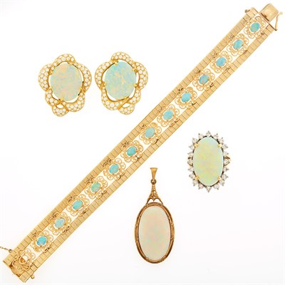 Lot 1172 - Group of Gold, White Opal and Diamond Jewelry