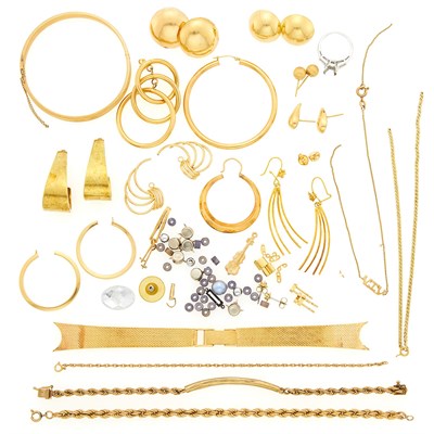 Lot 1293 - Group of Gold, Platinum, Low Karat Gold, Gold-Filled and Metal Jewelry, Fragments and Findings