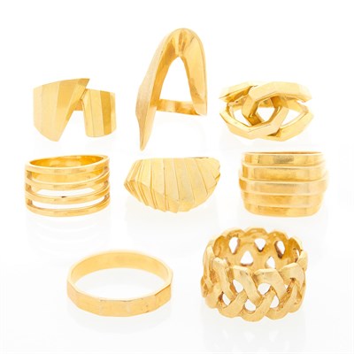 Lot 1238 - Eight Gold Geometric Rings