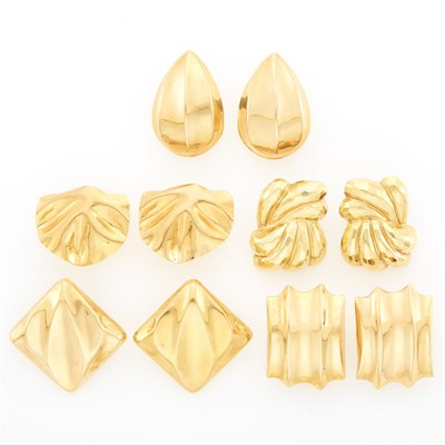 Lot 1286 - Five Pairs of Gold Earrings