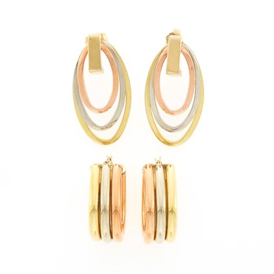 Lot 1006 - Two Pairs of Tricolor Gold Earrings