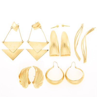 Lot 1273 - Five Pairs of Gold Earrings and Pair of Ear Pendants