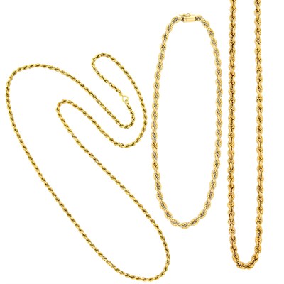 Lot 1170 - Three Two-Color Gold Chain Necklaces