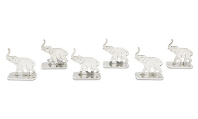 Lot 1209 - Set of Six American Novelty Sterling Silver Elephant Form Place Card Holders