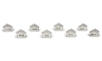 Lot 1057 - Set of Eight American Sterling Silver Flower Basket Form Place Card Holders