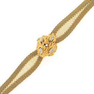 Lot 1150 - Gold and Diamond Mesh Bracelet-Watch