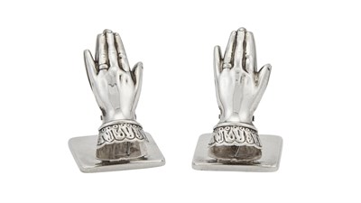 Lot 656 - Pair of Japanese Sterling Silver Hand-Form Menu Holders