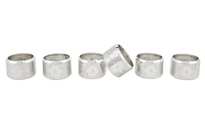 Lot 1207 - Cased Set of Six English Sterling Silver Napkin Rings