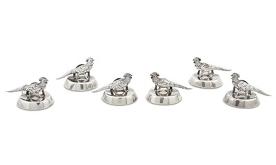 Lot 1206 - Cased Set of Six English Novelty Sterling Silver Pheasant Form Place Card Holders
