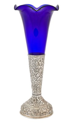 Lot 94 - Baltimore Sterling Silver and Cobalt Glass Vase