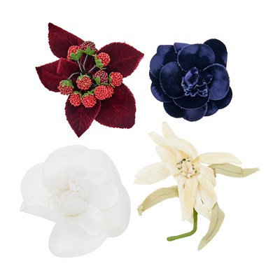 Lot 1206 - Four Chanel Silk, Velvet and Fabric Flower Pins