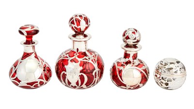 Lot 613 - Group of Five American Silver Overlay Glass Table Articles