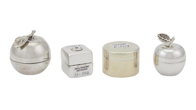 Lot 723 - Two Asprey Sterling Silver Pill Boxes and Two Silver Apple-Form Pill Boxes