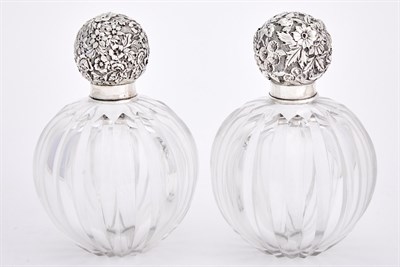 Lot 719 - Similar Pair of Kirk Sterling Silver and Glass Scent Bottles