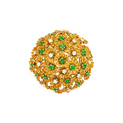 Lot 49 - Tiffany & Co. Gold, Emerald and Diamond 'En Tremblant' Flower Brooch