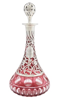Lot 1165 - American Silver Overlay Ruby Glass Decanter