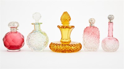 Lot 717 - Five Cut Glass Scent Flasks